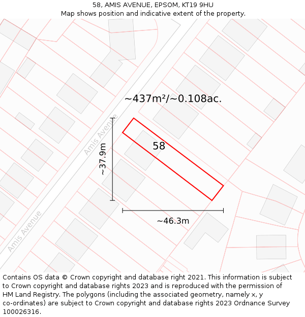 58, AMIS AVENUE, EPSOM, KT19 9HU: Plot and title map