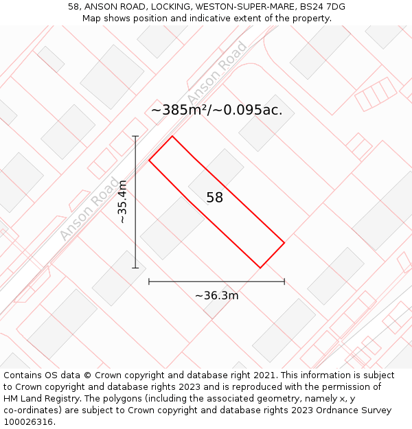 58, ANSON ROAD, LOCKING, WESTON-SUPER-MARE, BS24 7DG: Plot and title map