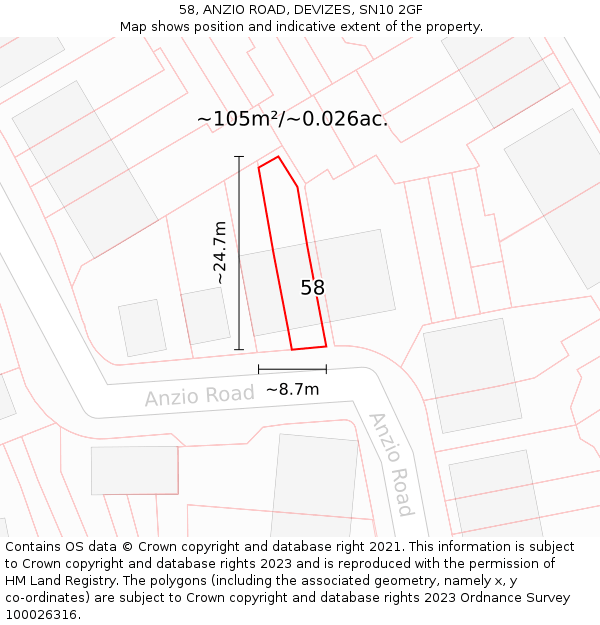 58, ANZIO ROAD, DEVIZES, SN10 2GF: Plot and title map