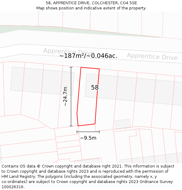 58, APPRENTICE DRIVE, COLCHESTER, CO4 5SE: Plot and title map