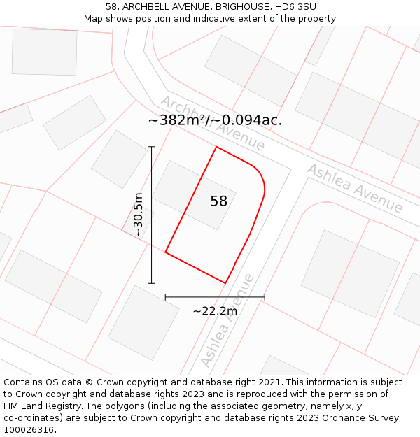 58, ARCHBELL AVENUE, BRIGHOUSE, HD6 3SU: Plot and title map