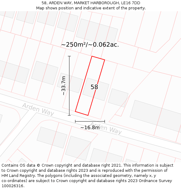58, ARDEN WAY, MARKET HARBOROUGH, LE16 7DD: Plot and title map