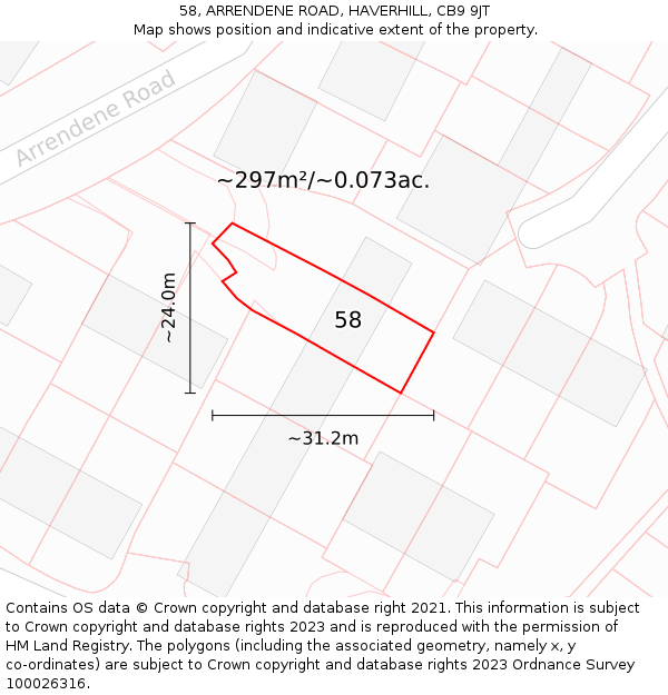 58, ARRENDENE ROAD, HAVERHILL, CB9 9JT: Plot and title map