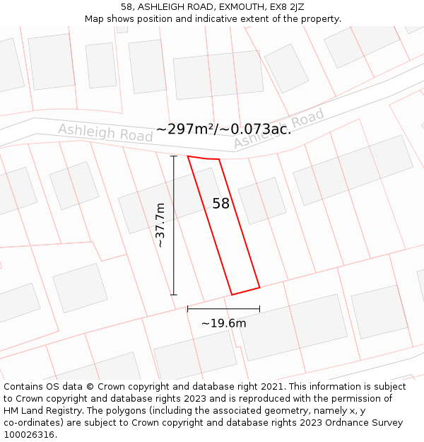 58, ASHLEIGH ROAD, EXMOUTH, EX8 2JZ: Plot and title map
