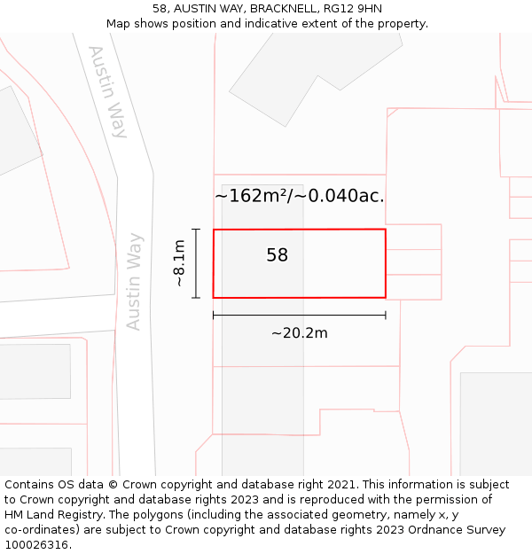 58, AUSTIN WAY, BRACKNELL, RG12 9HN: Plot and title map