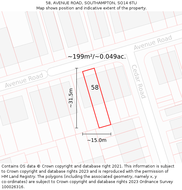 58, AVENUE ROAD, SOUTHAMPTON, SO14 6TU: Plot and title map