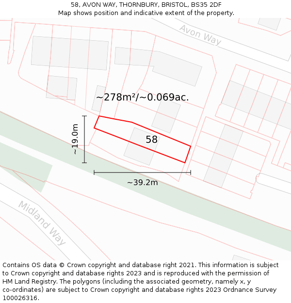 58, AVON WAY, THORNBURY, BRISTOL, BS35 2DF: Plot and title map