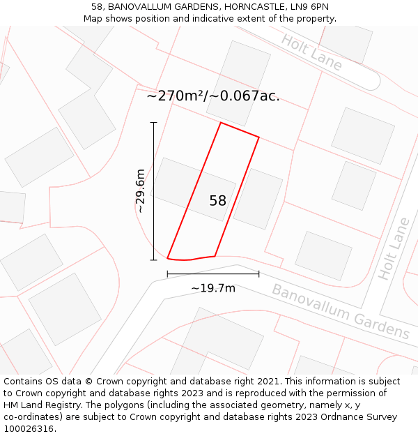 58, BANOVALLUM GARDENS, HORNCASTLE, LN9 6PN: Plot and title map