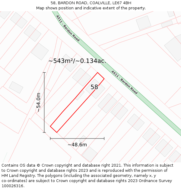 58, BARDON ROAD, COALVILLE, LE67 4BH: Plot and title map