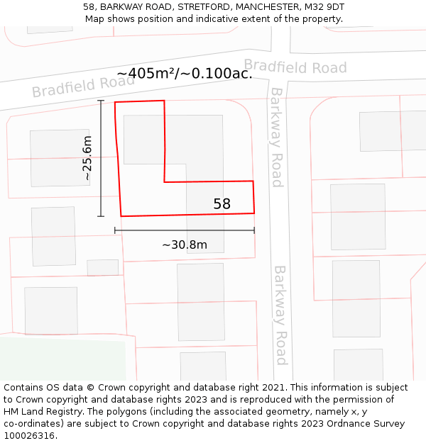 58, BARKWAY ROAD, STRETFORD, MANCHESTER, M32 9DT: Plot and title map
