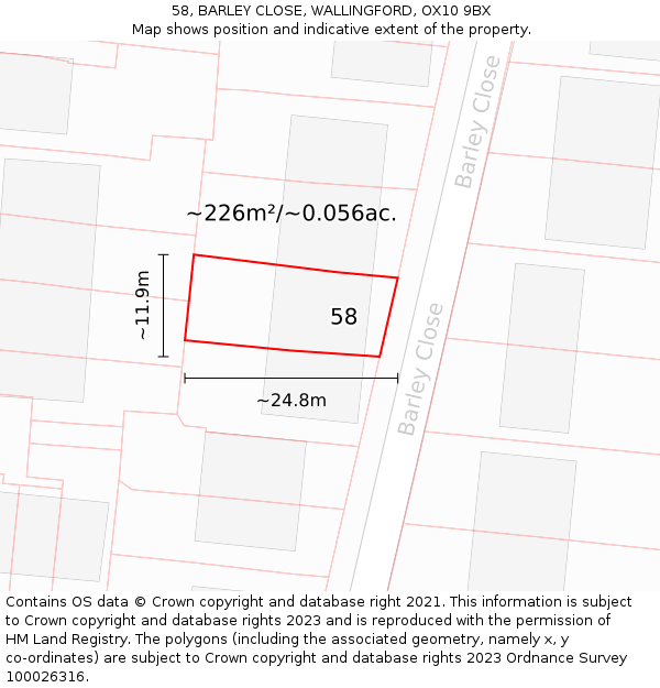 58, BARLEY CLOSE, WALLINGFORD, OX10 9BX: Plot and title map