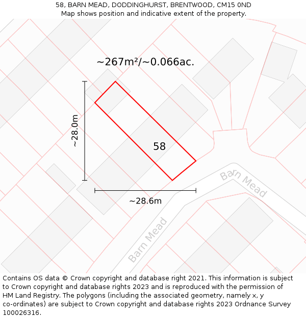 58, BARN MEAD, DODDINGHURST, BRENTWOOD, CM15 0ND: Plot and title map