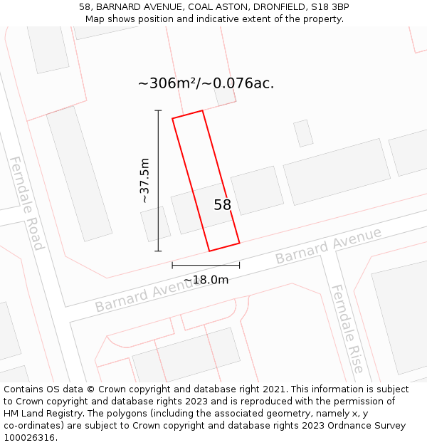 58, BARNARD AVENUE, COAL ASTON, DRONFIELD, S18 3BP: Plot and title map