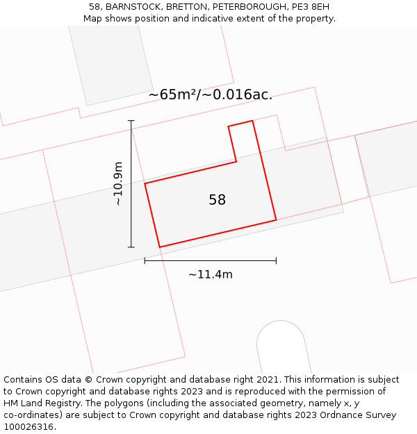 58, BARNSTOCK, BRETTON, PETERBOROUGH, PE3 8EH: Plot and title map