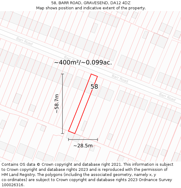 58, BARR ROAD, GRAVESEND, DA12 4DZ: Plot and title map