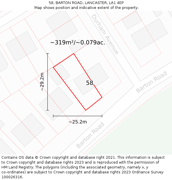 58, BARTON ROAD, LANCASTER, LA1 4EP: Plot and title map