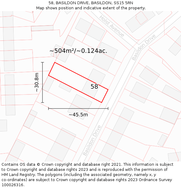 58, BASILDON DRIVE, BASILDON, SS15 5RN: Plot and title map
