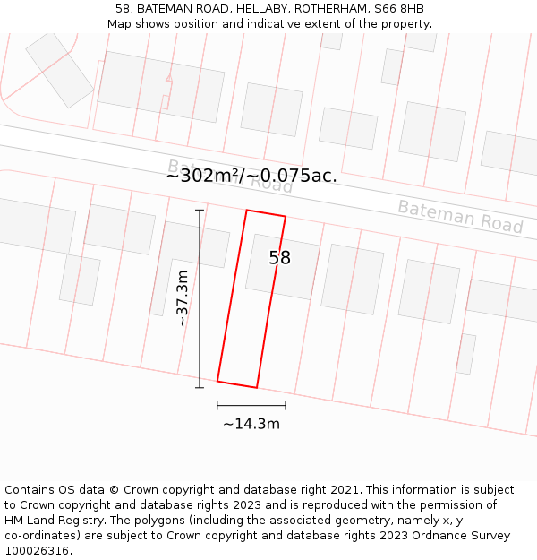 58, BATEMAN ROAD, HELLABY, ROTHERHAM, S66 8HB: Plot and title map