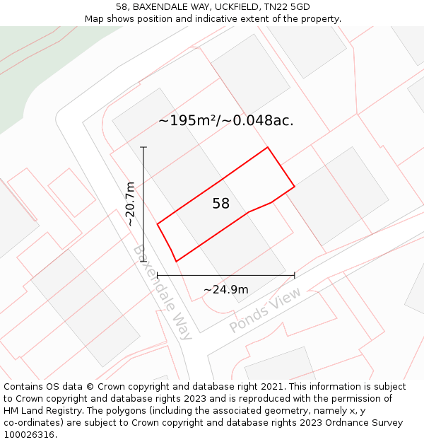 58, BAXENDALE WAY, UCKFIELD, TN22 5GD: Plot and title map