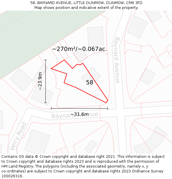 58, BAYNARD AVENUE, LITTLE DUNMOW, DUNMOW, CM6 3FD: Plot and title map