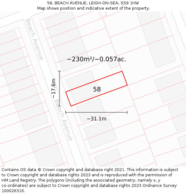 58, BEACH AVENUE, LEIGH-ON-SEA, SS9 1HW: Plot and title map