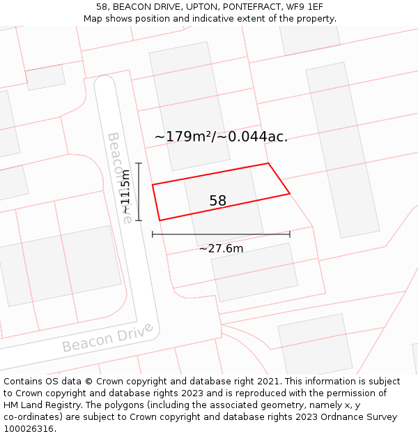 58, BEACON DRIVE, UPTON, PONTEFRACT, WF9 1EF: Plot and title map