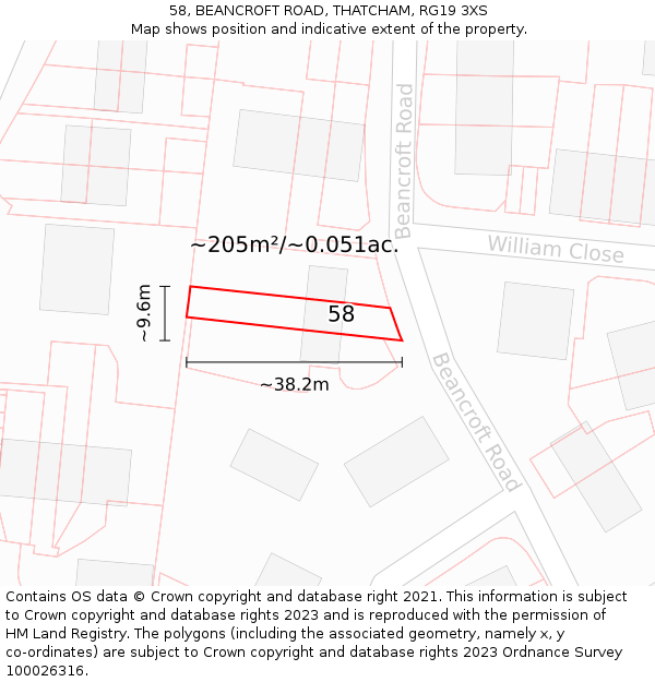 58, BEANCROFT ROAD, THATCHAM, RG19 3XS: Plot and title map