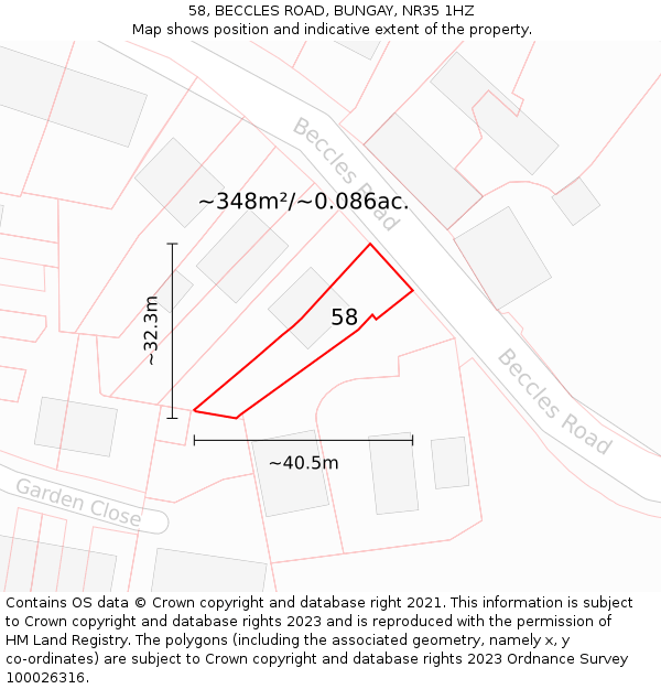 58, BECCLES ROAD, BUNGAY, NR35 1HZ: Plot and title map
