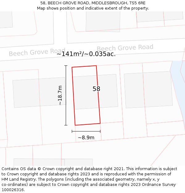 58, BEECH GROVE ROAD, MIDDLESBROUGH, TS5 6RE: Plot and title map