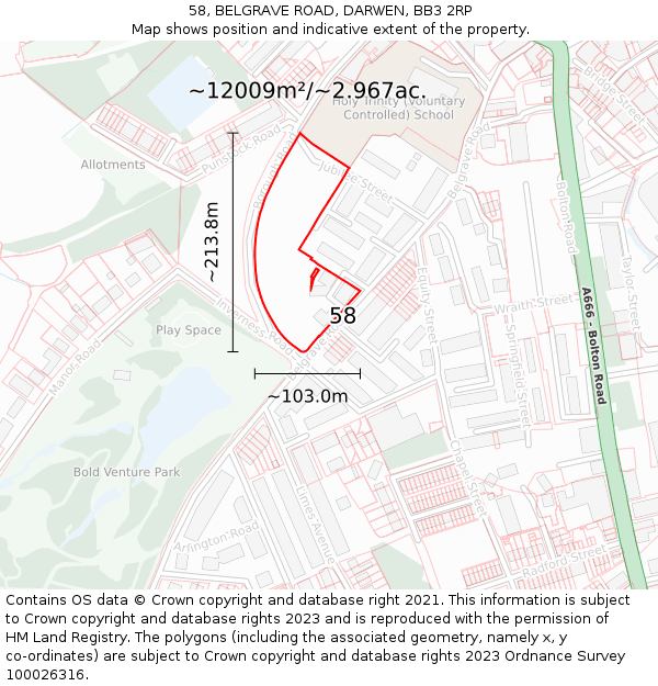 58, BELGRAVE ROAD, DARWEN, BB3 2RP: Plot and title map