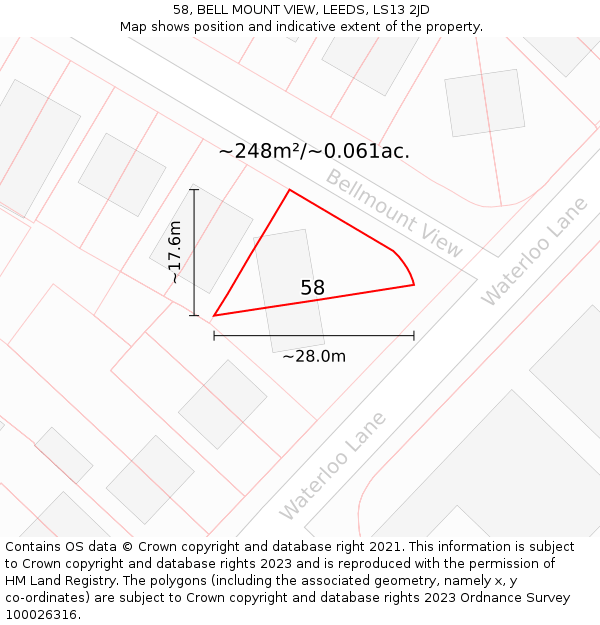 58, BELL MOUNT VIEW, LEEDS, LS13 2JD: Plot and title map