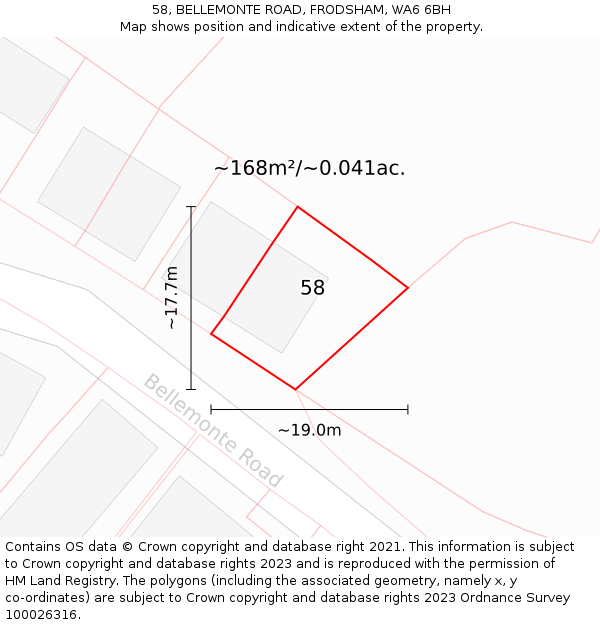 58, BELLEMONTE ROAD, FRODSHAM, WA6 6BH: Plot and title map