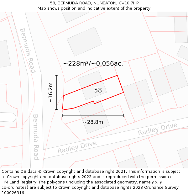 58, BERMUDA ROAD, NUNEATON, CV10 7HP: Plot and title map