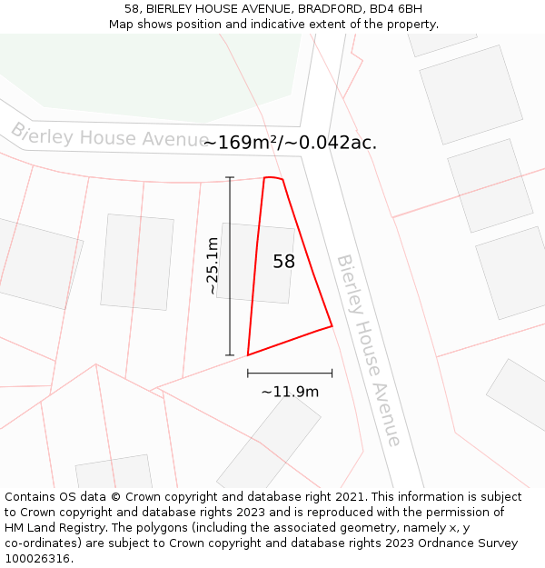 58, BIERLEY HOUSE AVENUE, BRADFORD, BD4 6BH: Plot and title map