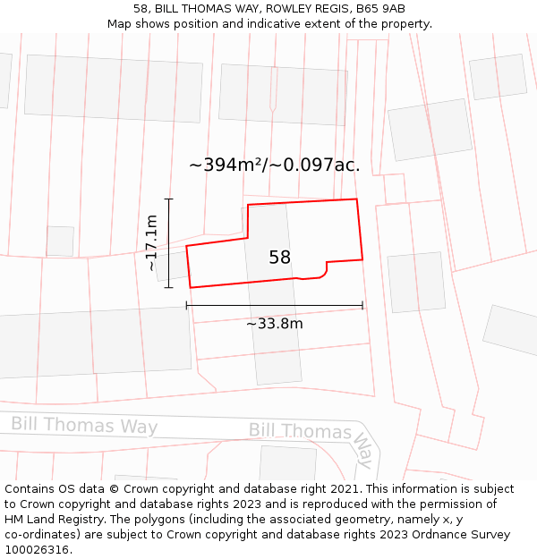 58, BILL THOMAS WAY, ROWLEY REGIS, B65 9AB: Plot and title map