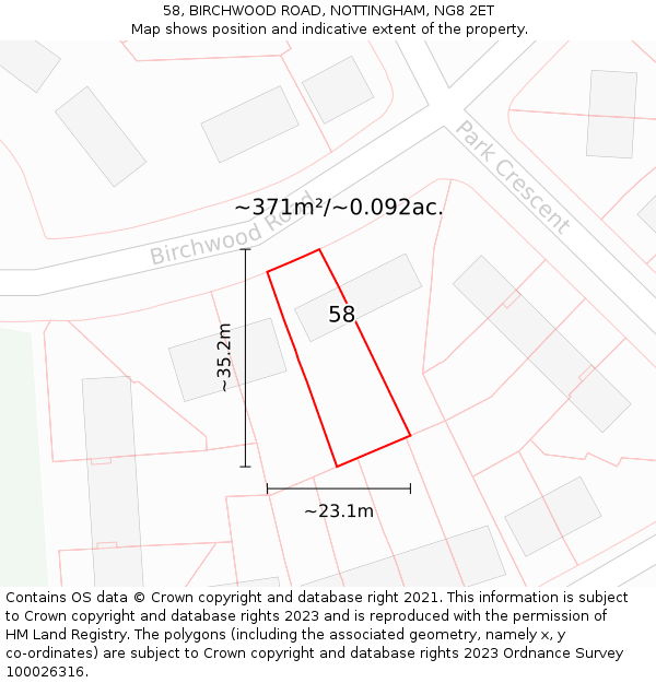 58, BIRCHWOOD ROAD, NOTTINGHAM, NG8 2ET: Plot and title map