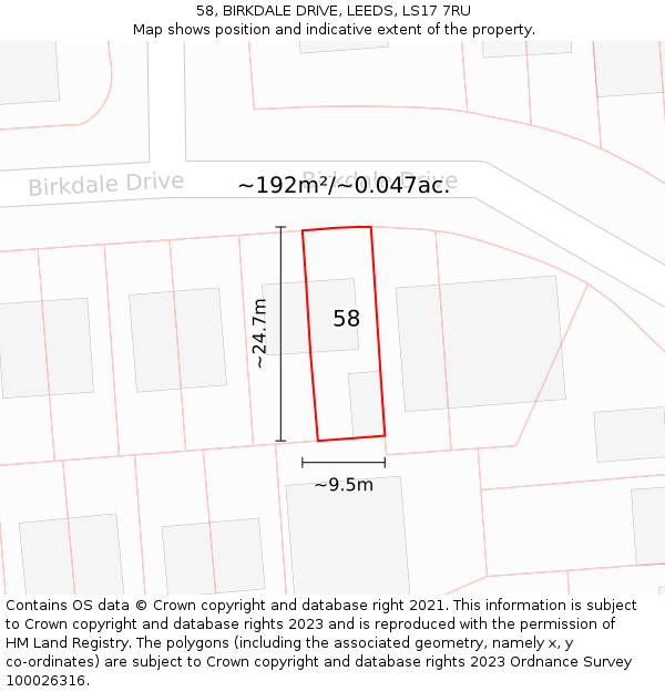 58, BIRKDALE DRIVE, LEEDS, LS17 7RU: Plot and title map