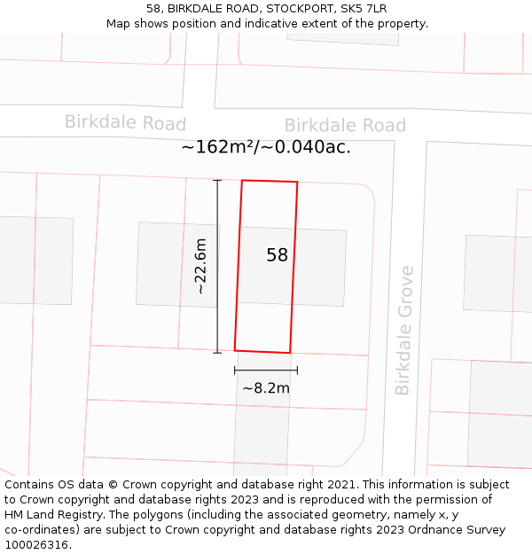 58, BIRKDALE ROAD, STOCKPORT, SK5 7LR: Plot and title map