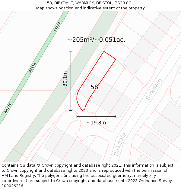 58, BIRKDALE, WARMLEY, BRISTOL, BS30 8GH: Plot and title map
