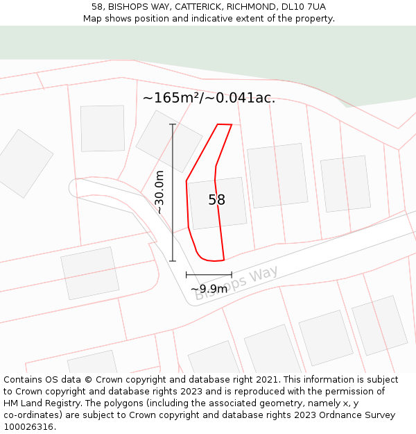 58, BISHOPS WAY, CATTERICK, RICHMOND, DL10 7UA: Plot and title map