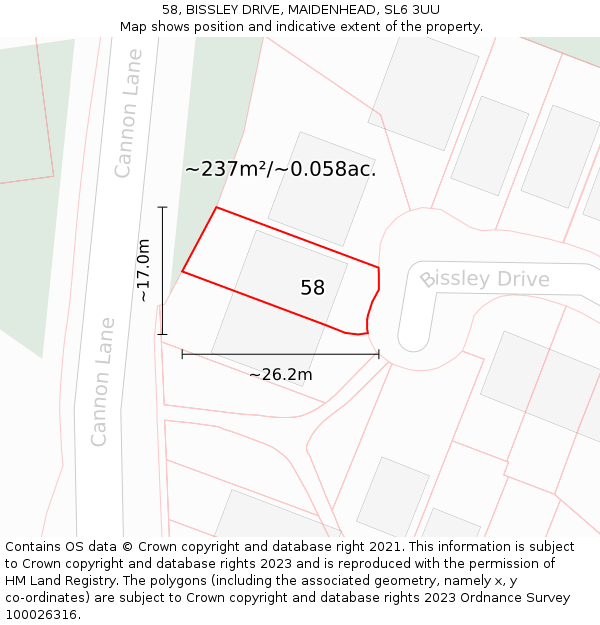 58, BISSLEY DRIVE, MAIDENHEAD, SL6 3UU: Plot and title map