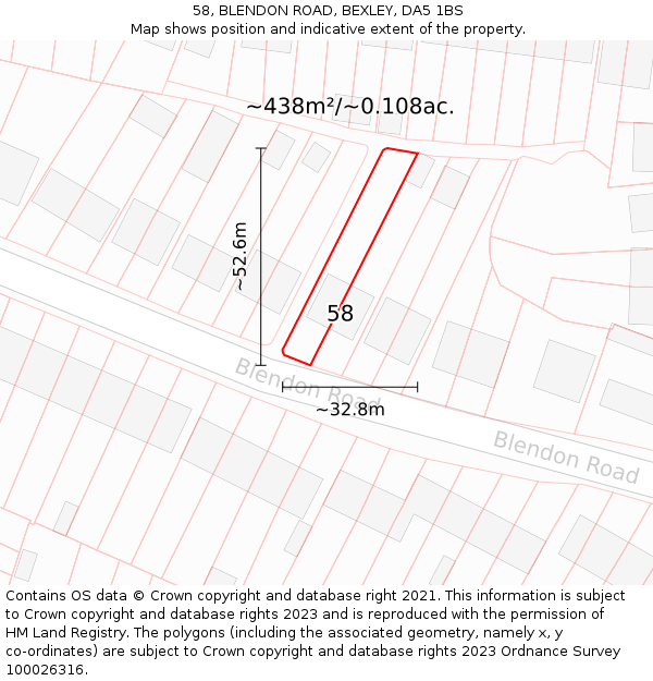 58, BLENDON ROAD, BEXLEY, DA5 1BS: Plot and title map