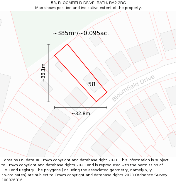 58, BLOOMFIELD DRIVE, BATH, BA2 2BG: Plot and title map