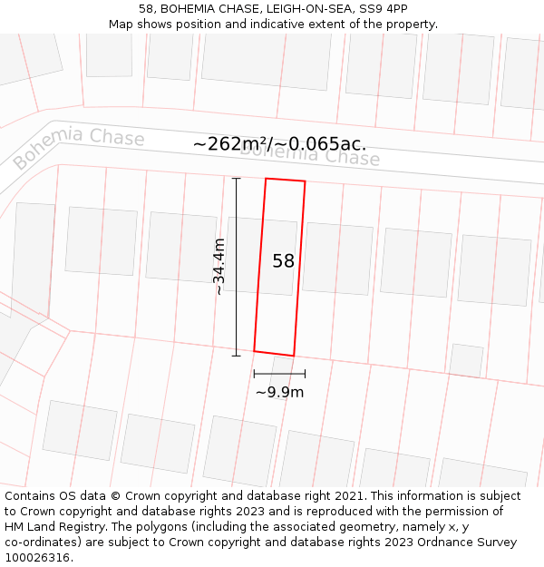 58, BOHEMIA CHASE, LEIGH-ON-SEA, SS9 4PP: Plot and title map