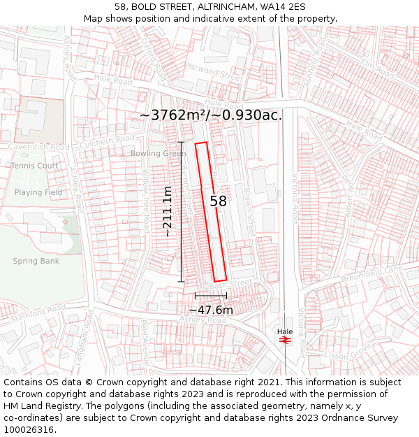 58, BOLD STREET, ALTRINCHAM, WA14 2ES: Plot and title map
