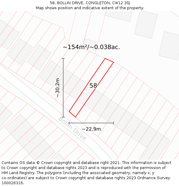 58, BOLLIN DRIVE, CONGLETON, CW12 3SJ: Plot and title map