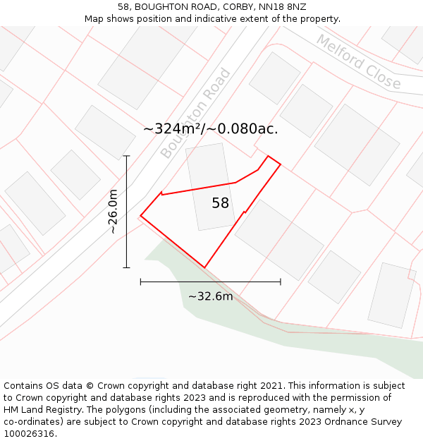 58, BOUGHTON ROAD, CORBY, NN18 8NZ: Plot and title map