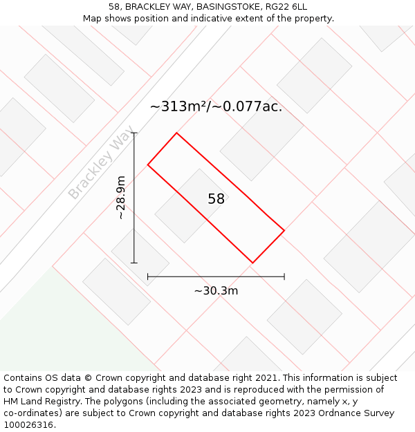 58, BRACKLEY WAY, BASINGSTOKE, RG22 6LL: Plot and title map