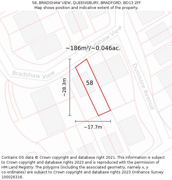 58, BRADSHAW VIEW, QUEENSBURY, BRADFORD, BD13 2FF: Plot and title map