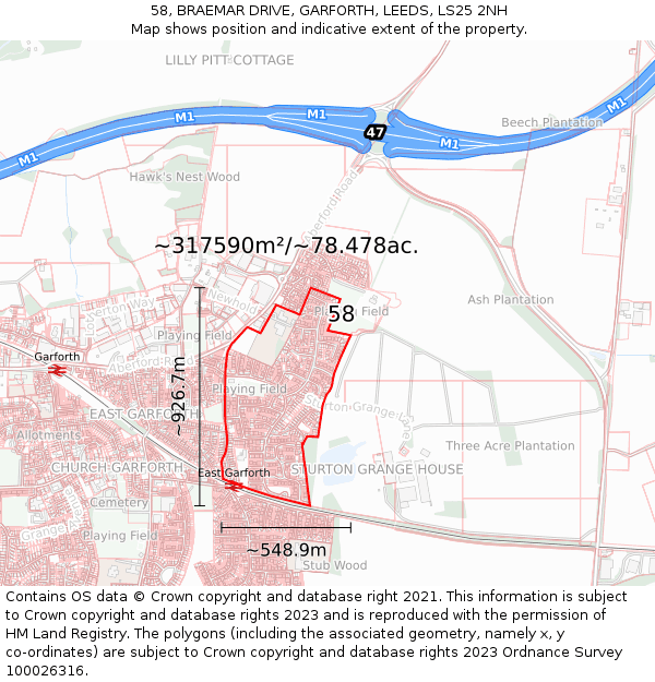 58, BRAEMAR DRIVE, GARFORTH, LEEDS, LS25 2NH: Plot and title map
